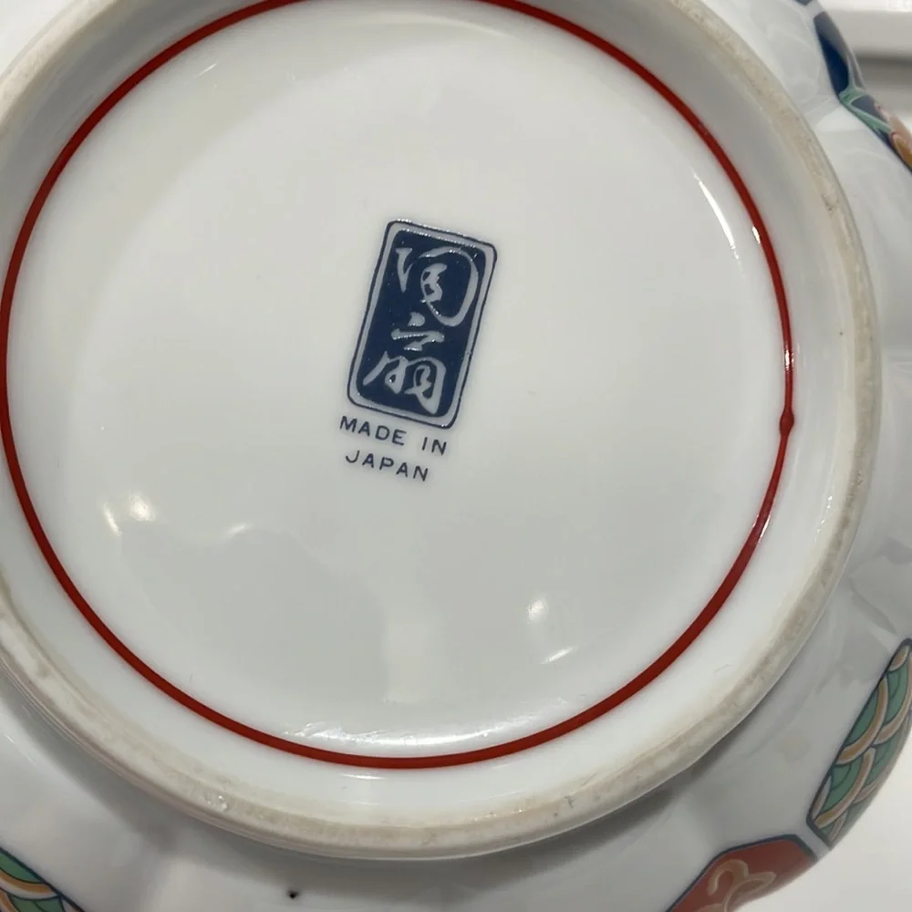 Vintage Arita Imari Fan Japanese Porcelain Candy Dish Bowl Scalloped Edge EUC